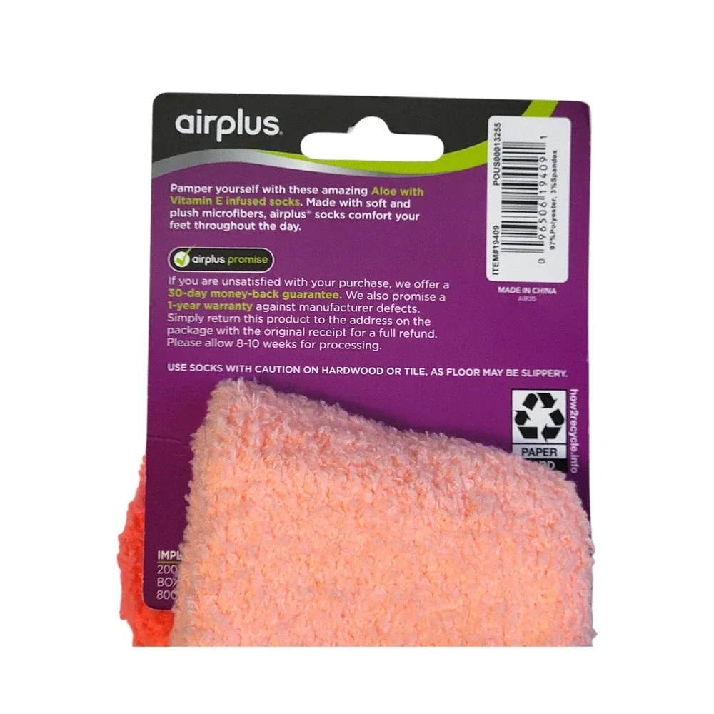 Airplus Aloe Infused Socks Womens Sz 5-10 Neon Orange‎ Ultra Comfort Vitamin E